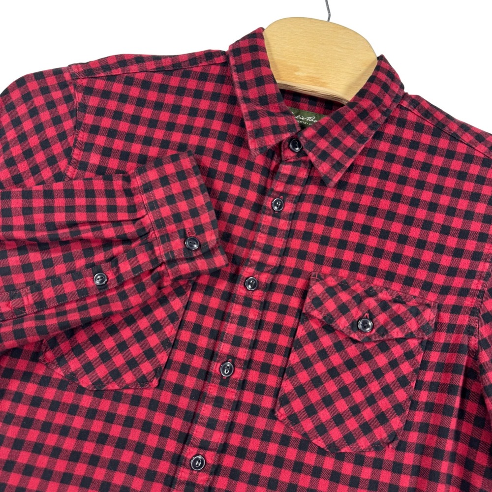 Eddie Bauer Mens‎ Red Black Buffalo Plaid Flannel Shirt XLT Slim Fit Winter